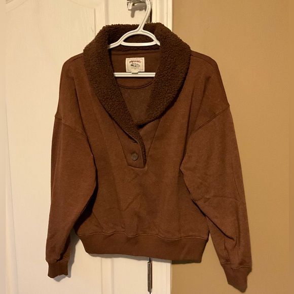 Vintage Y2K American Eagle Outfitters Brown Sherpa Collar Button Pullover Size S - Picture 3 of 9